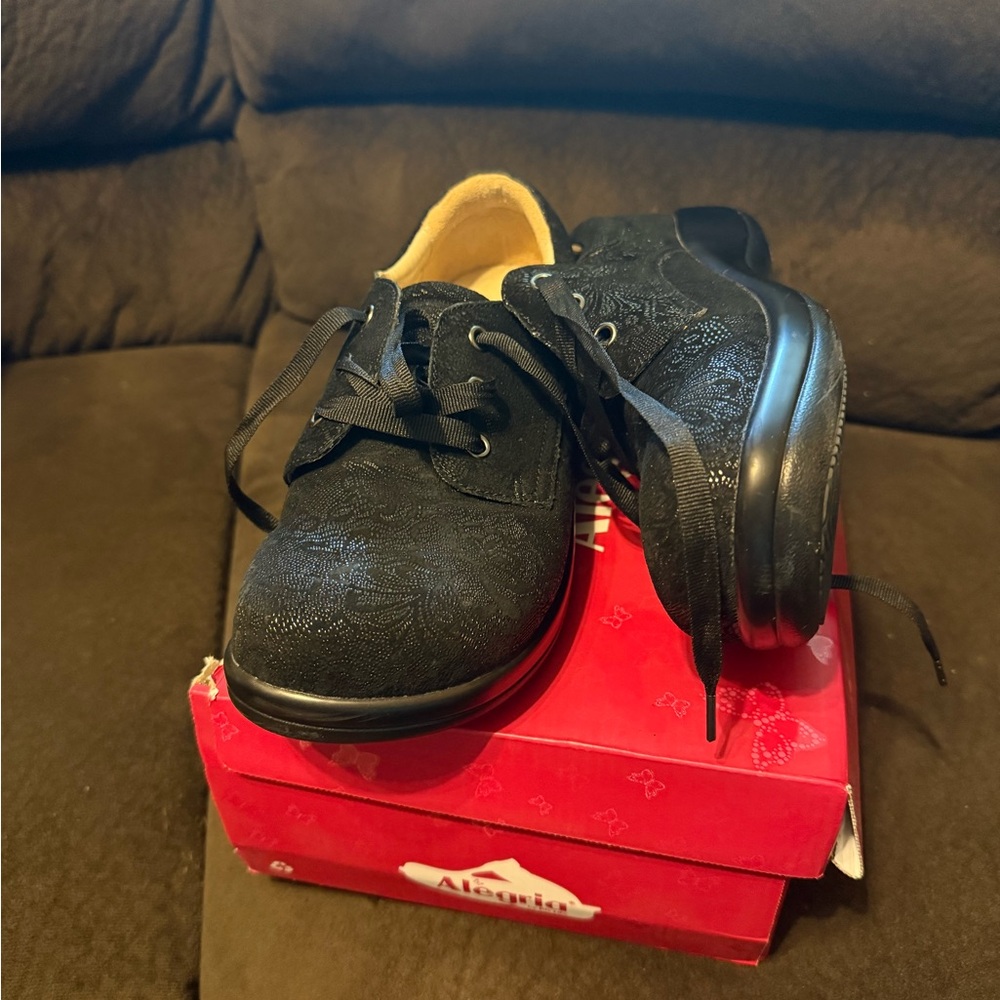 Alegria Black Floral Lace-Up Shoes